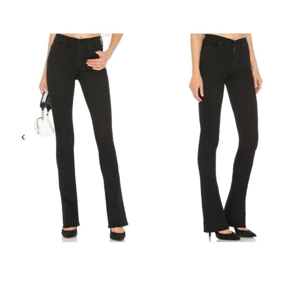 MOTHER The Runaway High Rise Flare Jeans Black Stretch Denim Size 27